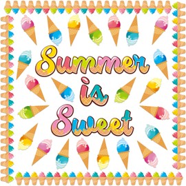 ​Ice Cream Bulletin Board Classroom Decorations Colorful Ice Cream Bulletin Board Set Ice Cream and Trim Borders Paper Cutouts for Back to School Nursery Elementary Middle School Classroom Decor