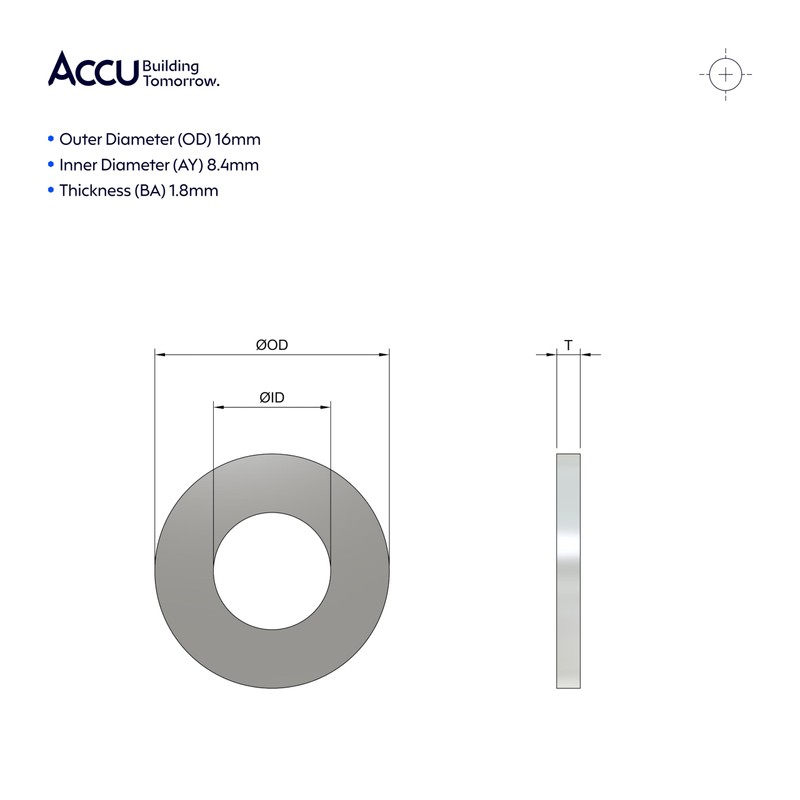 Accu - M8 x 16mm Form A Flat Washers (DIN