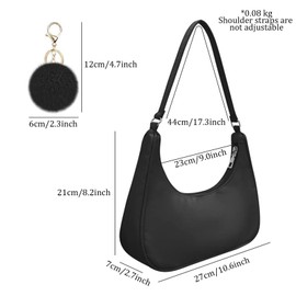 GWAWG Shoulder Bags for Women, Nylon Crossbody Bag, Women's Clutch Bag, Mini Handbags with Pompom Keychain and Zipper, Gift for Christmas, Birthday and Anniversary, black