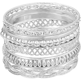 7Pcs Bohemian Chunky Stackable Textured Bangle Bracelet Set Multilayer Boho Bead Bracelet for Women Friend Vintage Jewelry