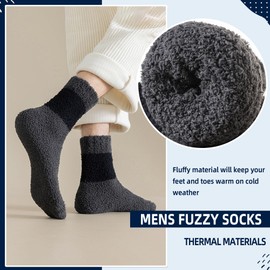 Velice Mens Fuzzy Socks Soft Cozy Fluffy Slipper Winter Thick Warm Plush Fleece Cabin Home Sleeping Socks 5 Pairs(Mixcolor B)