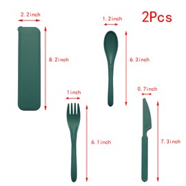 Lilaly 2 Sets Reusable Utensils, Utensil Sets for Lunch Box, Travel Utensil Set, Portable Silverware Set with Case, Reusable Utensils for Lunch Box(Dark Green and Yellow)