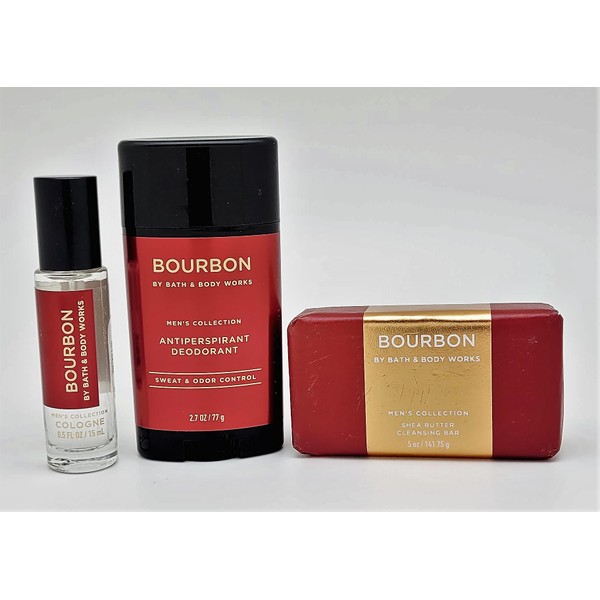 Bourbon – Men’s Collection - 3 pc Bundle - Mini Cologne, Antiperspirant Deodorant and Shea Butter Cleansing Bar