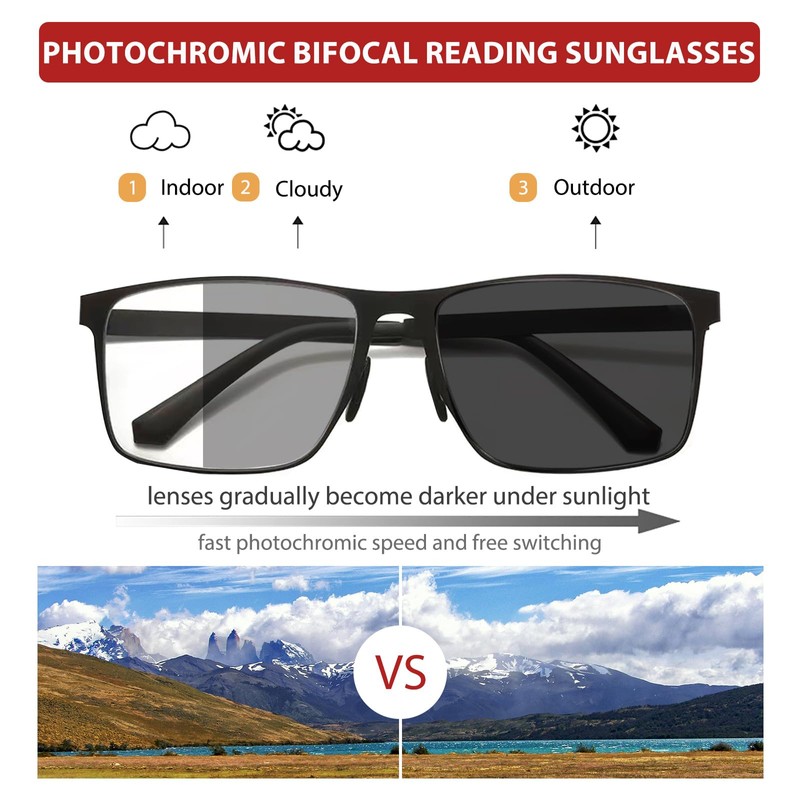 UXAOSVME Progressive Multifocus Reading Glasses Anti Blue Light Photochromic/Bifocal Reading