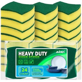 AIDEA Heavy Duty Scrub Sponge-24Count, Kitchen Cleaning Sponges, Stink-Free Sponge, Effortless Cleaning Eco Scrub Pads for Dishes,Pots,Pans All at Once