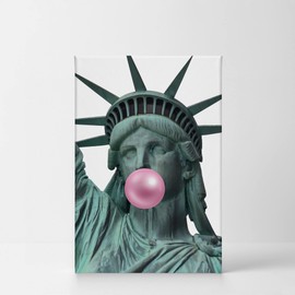 Smile Art Design New York City Masterpiece Statue of Liberty Pink Bubble Gum Art CANVAS PRINT Famous Statues Wall Art Home Decor Stretched Ready to Hang Made in USA 12x8