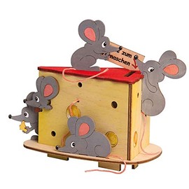 Drechslerei Kuhnert – Hobaku Craft Set – Money Box / Money Box – Motif: Mice – Decoration Made of Wood to Assemble – Dimensions: Approx. 18 x 11 x 15 cm – Made in Germany