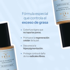 TEIA COSMÉTICOS Maquillaje Natural para Piel Grasa o Mixta | Tono Medio Claro | Acabado Semimate | Ingredientes Naturales y Sin Tóxicos | Hidratante y Antioxidante | 30g
