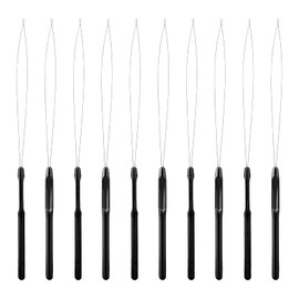 WLLHYF 10 Pieces Hair Extension Loop Needle Threader Pulling Hook Tool Hair Extension Tools Micro Rings Nano Beads Device Tool Styling Accessories for Hair and Feather Extensions