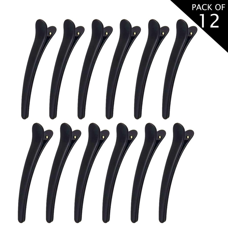 AKH® Pack of 12 Sectioning Clips | Black Plastic Hair