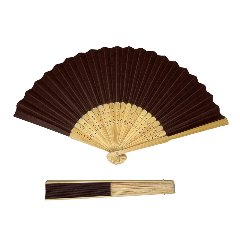 Parev Brown Paper Foldable Hand Held Bamboo Wooden Fan