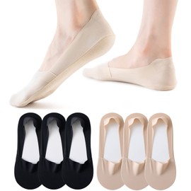 VFM 6 Pairs Women No Show Ultra Low Cut Liner Socks - Ice Feeling - Nonslip - Invisible Hidden Thin Socks - 3xBlack 3xNude - Size 9-12