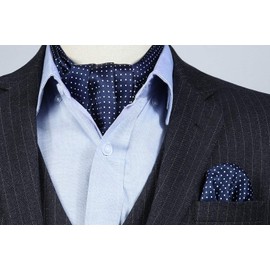 HISDERN Mens Cravats Polka Dot Cravat for Men Vintage Silk Cravat for Men and Pocket Square Set classic Ascot Scarf for Wedding Party Christmas