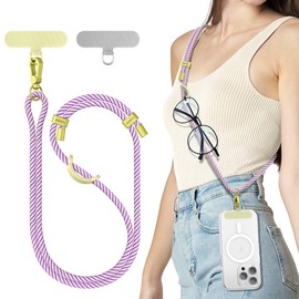 SURPHY Phone Lanyard with Patch, Adjustable Crossbody Phone Strap, Neck Phone Holder Compatible with Most Phones, Airpods, Key Lanyard and more (Yellow & Purple)