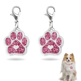 2 Cat Dog Paw Enamel Charms Pendant with Carabiner Key Chain Glitter Jewellery Findings for DIY Jewellery Making Necklace Bracelet, Zinc
