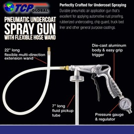 TCP Global Air Rust Proofing and Undercoating Gun with Gauge - Includes 22" Long Flexible Extension Wand with Multi-Directional Nozzle - Spray Truck Bed Liner Coating, Rubberized Undercoat, Chip Guard