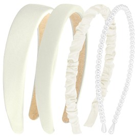 Hapdoo White Headband, White Pearl Headbands for Women 4pcs Pearl Headband Set for Girls, Fashion Bridal Wedding Hair Accessories Hair Hoop Headband