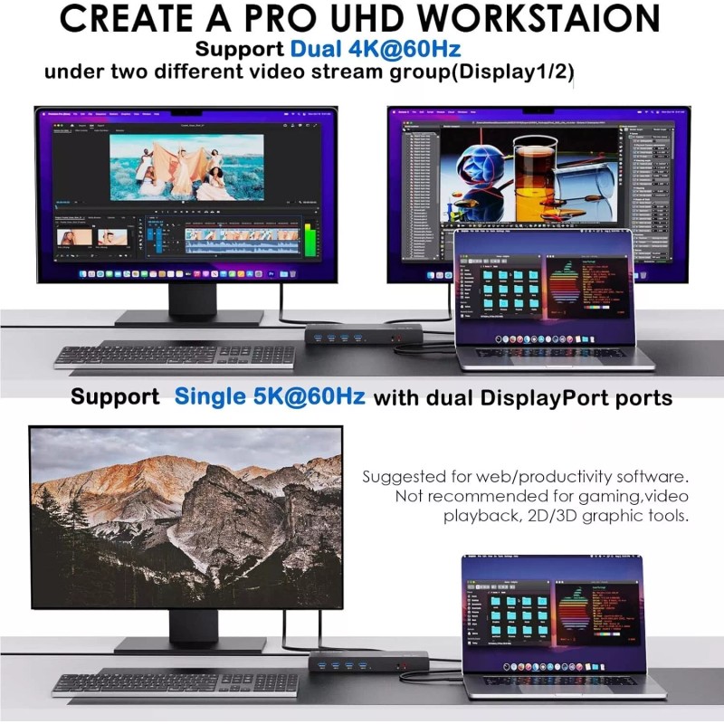 WAVLINK USB 3.0 and USB-C Dual 4K Display Laptop Docking