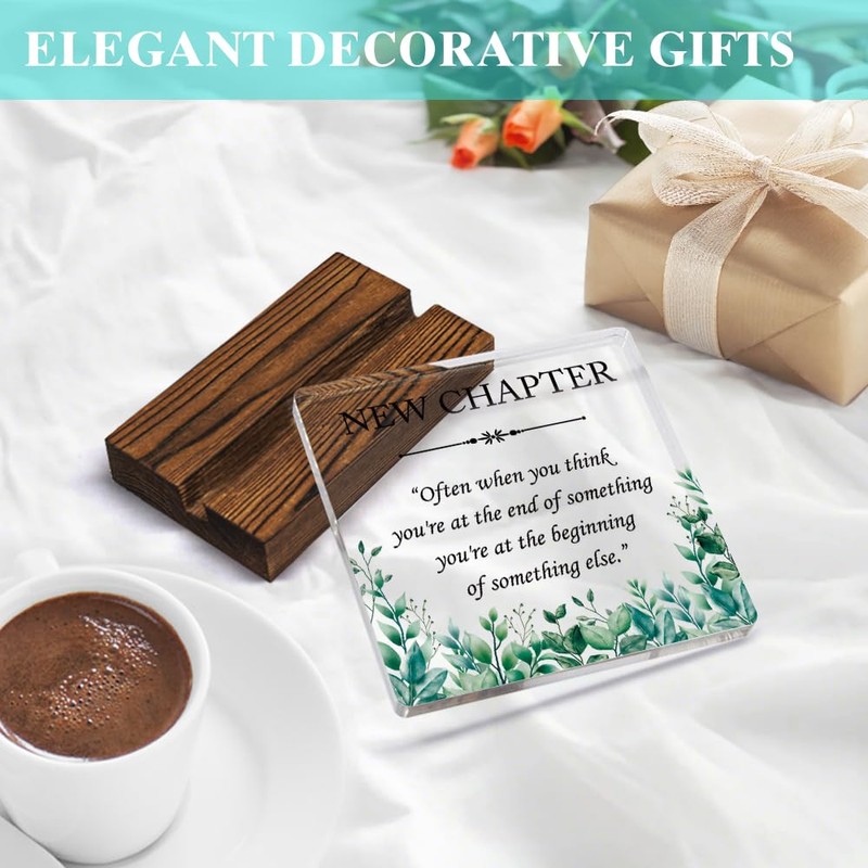 ERHACHAIJIA New Chapter Acrylic Desk Sign With Wooden Stand, New