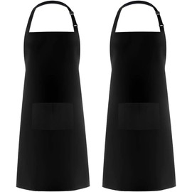 PB TECH Aprons 2 Pcs Adjustable Bib Aprons with 2 Pockets Unisex Cooking Aprons Waterdrop Resistant Chef Aprons for Men, Women With Long Ties for Home Kitchen, Restaurant, Coffee House