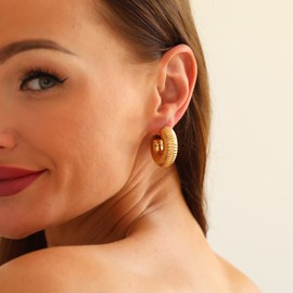 Kyazeo Gold Chunky Hoop Earrings for Women 18K Gold Plated Thick Lightweight Huggie Open Hoops Hypoallergenic Trendy Jewelry