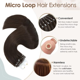 Elailite 1g Micro Loop Human Hair Extensions Real Remy Hair with Micro Ring Beads Straight - 50 Strands 50g (#2 Dark Brown, 22 inches)
