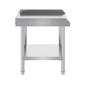 Happybuy 24x24x26 Inch Stainless Steel Work Table, Commercial Food Prep Table with Adjustable Height, 3-Sided Backsplash, Heavy Duty Metal Worktable for Restaurant, Home & Hotel