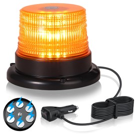 eSynic Magnetic Rotating Flashing Beacon Light 40 LEDs Round 12V/24V Roof Strobe Lights IP65 Waterproof Amber Emergency Warning Light with 7 Flash Modes&5m Power Cable for Vehicles Car Van Truck etc