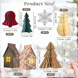 SUNBEAUTY 12 Stück Tischdeko Weihnachten Grün Papier Weihnachtsbaum Deko Schneeflocken Hängend Papier Weihnachtsglocken Weihnachtshütte Weihnachtsdeko Innen Wiederverwendbar Christmas Deko