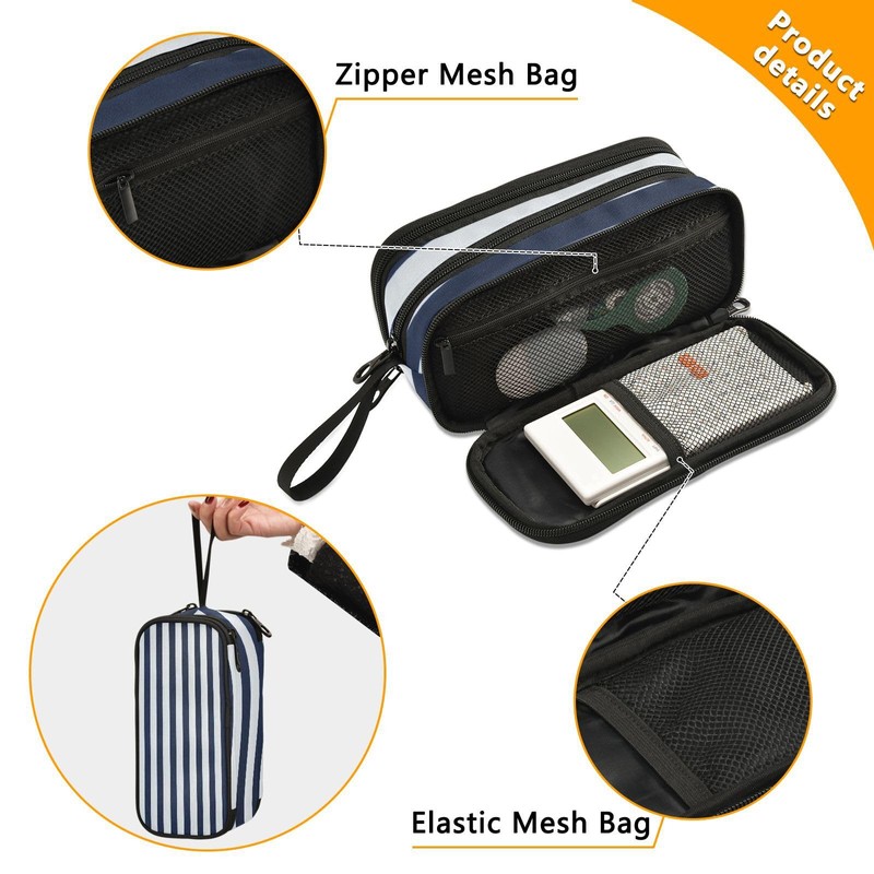 ALAZA Navy Blue White Striped Large Capacity Pencil Case Pouch