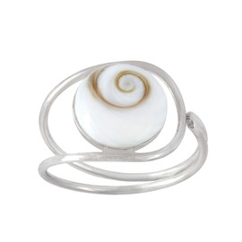 Silverly Women's .925 Sterling Silver White Shiva Eye Shell Spiral Swirl Teardrop Adjustable Ring
