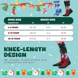 West Biking Kids Ski Socks - 2 Pairs Thick Merino Wool Socks Kids Thermal Socks, Multicolour Ski Socks Kids for Cold Weather Skiing and Hiking, Winter Thermal Socks Kids for 6-15 Years