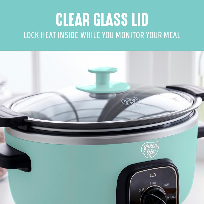 GreenLife 3.5QT Slow Cooker, Non-Toxic PFAS-Free Ceramic Nonstick Removable Interior