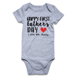 Lovekider Newborn Bodysuit Our First Fathers Day Short Sleeve Baby Outfit Set Cute Letter Print Infant Apparel One-Piece 3-6 Months