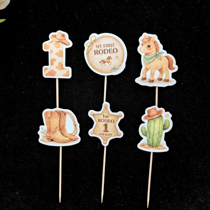 ALISSAR 36 Pcs My First Rodeo Cupcake Toppers, Western 1st