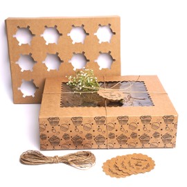 Mudrit (10-Pack) Cupcake Boxes Bulk | Cupcake Holder with Lid | Disposable Cupcake Containers | Food Grade Kraft Bakery Boxes with Window to Fit 12 Cupcakes, Cookies, Muffins ,Pastry, Long Treats