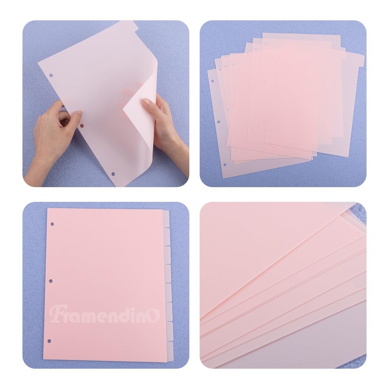 Framendino, Pink 3 Ring Binder Dividers with 8 Tabs, Plastic