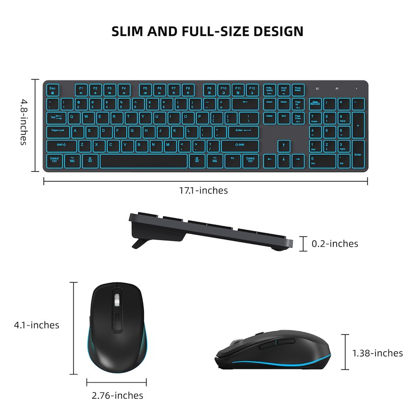 Wireless Keyboard and Mouse RGB Backlit Combo, Slim & Quiet,