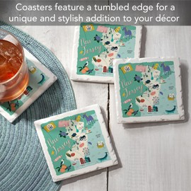 Thirstystone New Jersey Home 4-Pack Absorbent Stone Coasters with Protective Cork Backing 4" Square Manufactured in The USA Artistic Absorbent Easily Wipes Clean