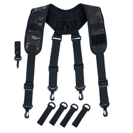 MELOTOUGH Tactical suspenders Duty Belt Law Enforcement Harness Padded Adjustable Police battle belt Suspenders with Key Chin and Patch (Black Camo)