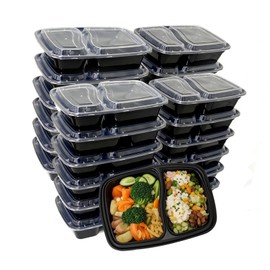 FUailiYY 60 Packs of 28 Ounce Square 2-Compartment Meal Prep Containers, Disposable Bento Box, Oversized Thick Food Storage Container With Transparent Lid, Stackable, Microwaving, And Freezing.