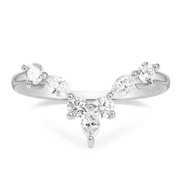 Titaniumcentral Women's Engagement Ring V-Shape Curved Narrow Marquise and Round