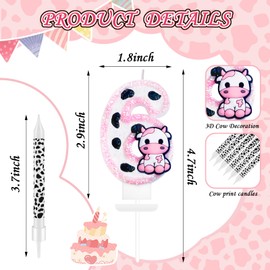 13 Pcs Cow Themed Birthday Candles - 0 to 9 Pink Cow Number Candle & Cow Print Birthday Candles, Cowgirl Theme Candle for Girls Birthday Party Decor, Holy Cow Im One Birthday Decorations (Number 6)