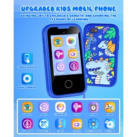 KAKTIN Kids Phone for Boys,Christmas Birthday Dinosaur Gifts for 3 4 5 6 7 8 years old Children,Touchscreen Learning Toys for girls age 3-11 with Dual Camera 8G SD Card (Dinosaur Blue)