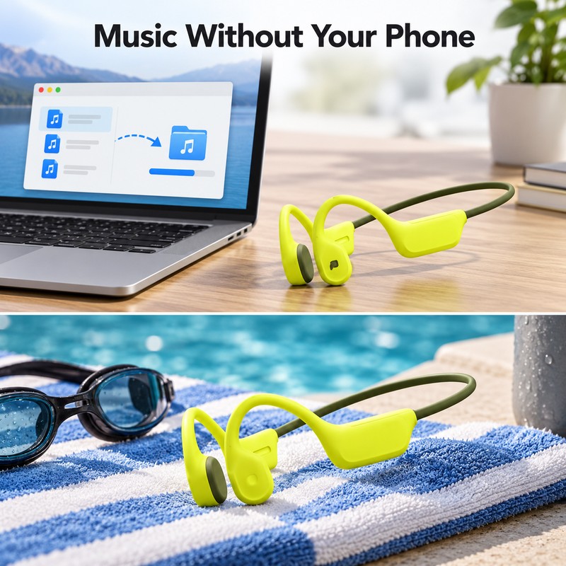 32GB Bone Conduction Headphones – IPX8 Waterproof Open-Ear Wireless Earphones