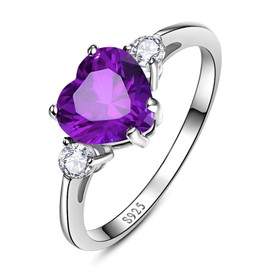 Yaresul Amethyst Ring for Women Sterling Silver Purple Heart Ring Amethyst Engagement Promise Ring for Her Token of Love - February Birthstone Size 8