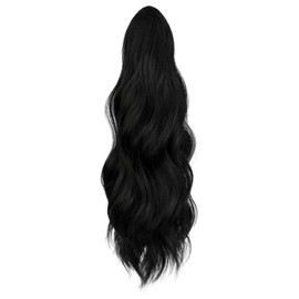 FELENDY Ponytail Extension, Claw Clip Ponytail Extension for Women 16 Inch Dark Black Wavy Layered Pony Tails Hair Extensions Synthetic Clip in Ponytail Hairpiece
