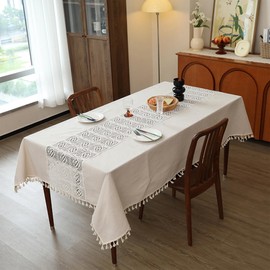 Cream Table Cloth - 140 X 180CM Christmas Table Cloth, Beige Table Cloth, Boho Table Cloth, Table Cloths Rectangle, Large Table Cloths, Beige Crochet Patchwork Tablecloth, Cream Table Cloth Party