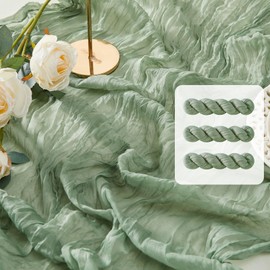 3Pack Sage Green Cheesecloth Table Runner, 10ft Gauze Cheese Cloths Table Runners, Boho 35x120 Inches Rustic Tablerunner for Wedding, Bridal Baby Shower, Party, Birthday Decorations