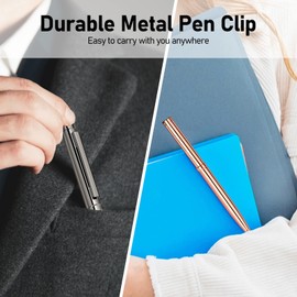 WEMATE Slim Retractable Ballpoint Pens, 4 Extra Ink Refills (Black & Blue), Metal Pen 1.0mm Medium Point, Writing Pen with Gift Box for Office, Teachers, Wedding Lovely Rose Gold Pen